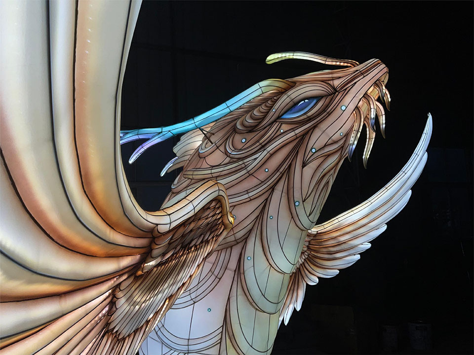 Custom Lantern Product Series：A Chinese monster lantern gazing up at the sky.