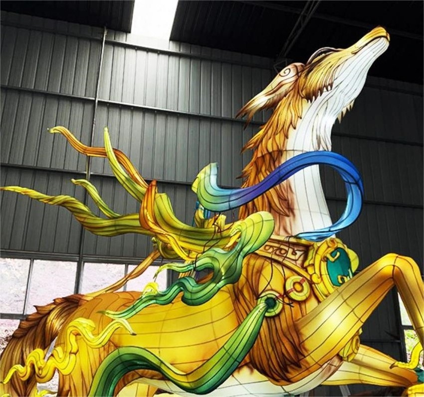 An exquisite deer-shaped Chinese mythical creature lantern.