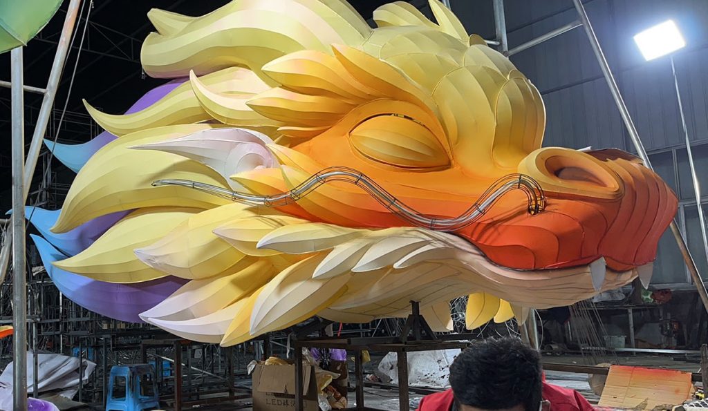 Chinese Dragon Lantern Festival: a dragon lantern head under construction.
