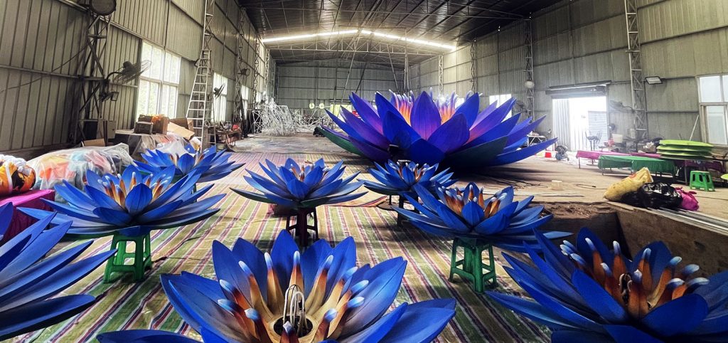 Exquisitely crafted, hyper-realistic blue lotus lantern.