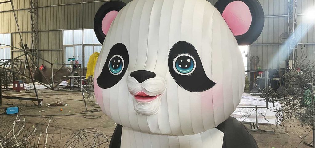 A charmingly cute, cartoon panda lantern with highly accurate expression/posture.
