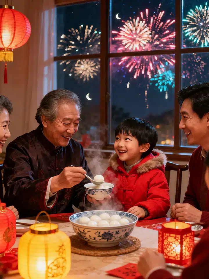Eating Tangyuan: A Traditional Chinese Lantern Festival Custom.