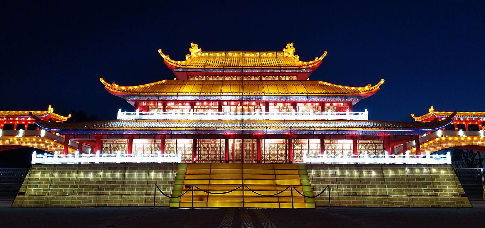 The Chinese Lantern Festival: brilliantly lit ancient buildings.