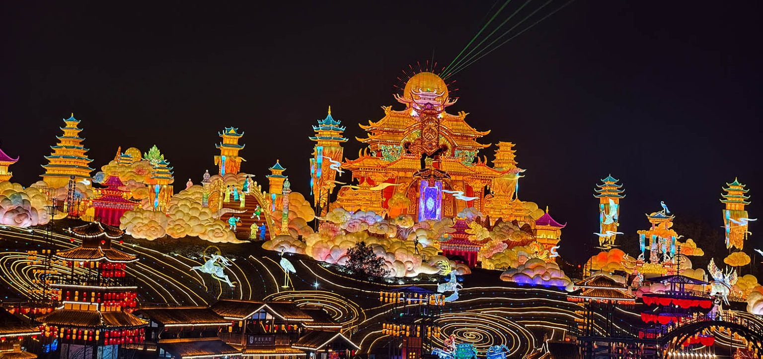 A brilliantly lit Lantern Festival scene.