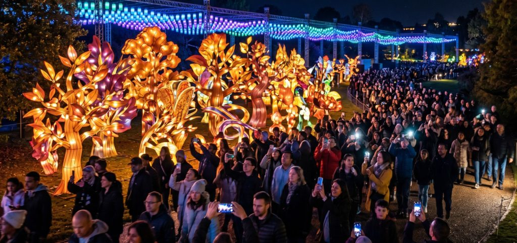 BLOG 3 Multitudes masivas fotografiando árboles iluminados en un Diseño de festival de luces interactivo