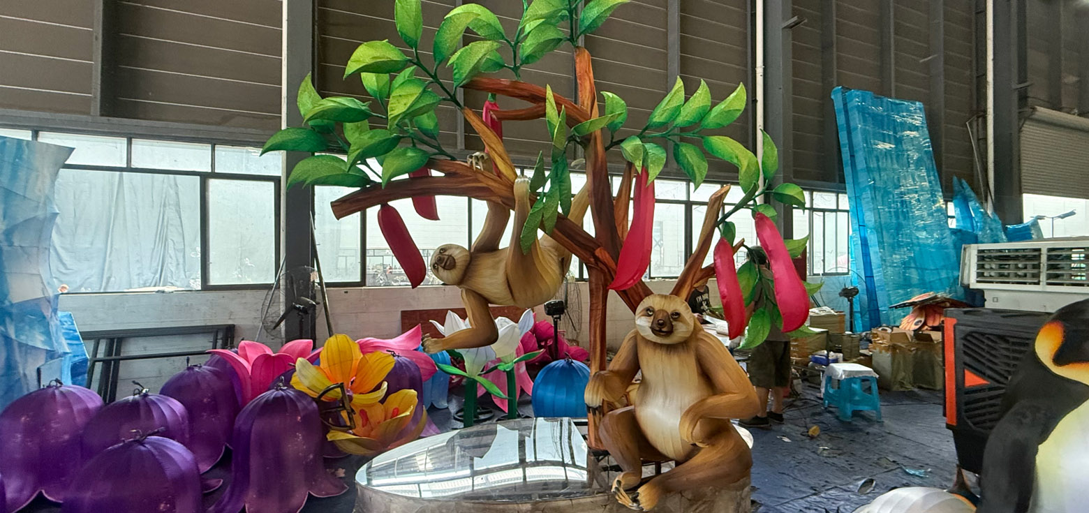 Zoo & Botanical garden Lantern Festival Solutions 6 Custom sloth and tropical tree lanterns built for immersive light trails outdoors