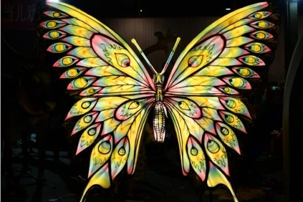Lighting Effect Display of the Large Butterfly-Shaped Colorful Lantern.