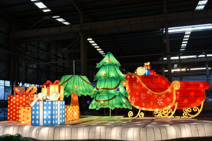 Chinese lanterns shaped like traditional Christmas decorations.
