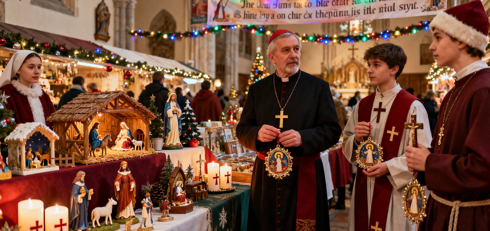 Christmas decorations recreating the scene of Jesus' birth.