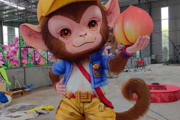 A cute cartoon monkey lantern holding its favorite peach.