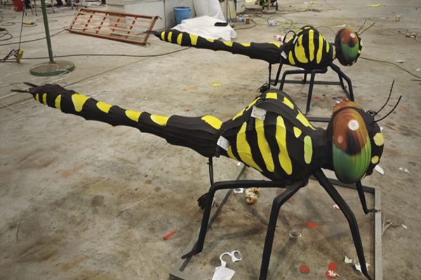 Product Display of Two Lifelike Dragonfly-Shaped Insect Lanterns
