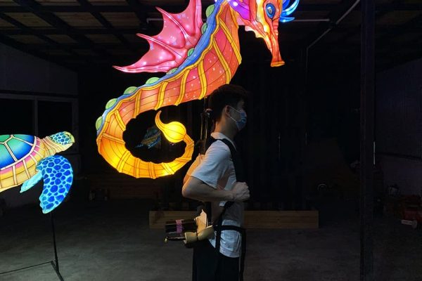 Showcase of the Completed Wearable Seahorse Parade Lantern.