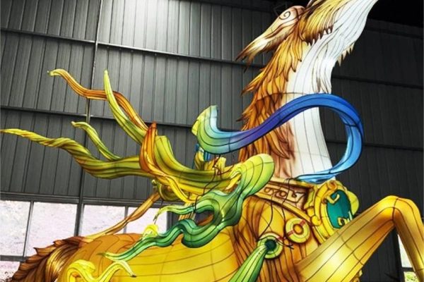 An exquisite deer-shaped Chinese mythical creature lantern.