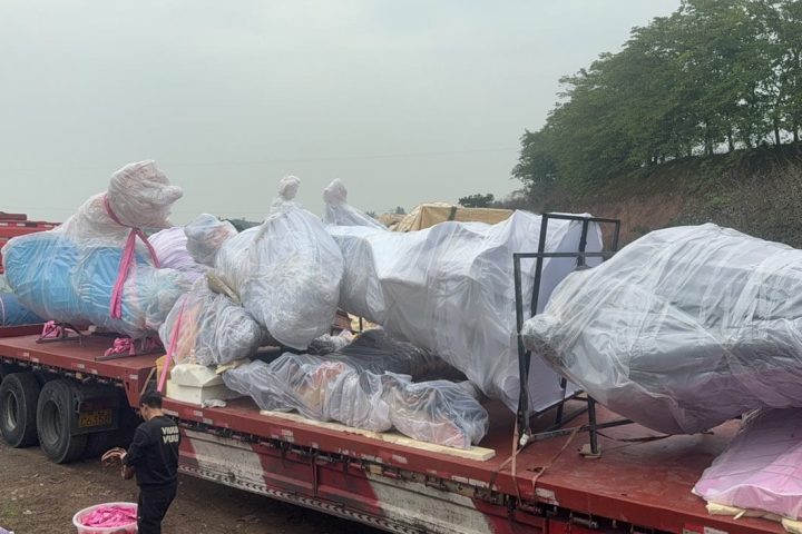 A collection of custom-made Chinese New Year lanterns ready for transport.