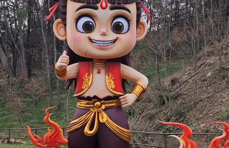 Chinese Lanterns: A Large-scale Nezha Character Lantern.