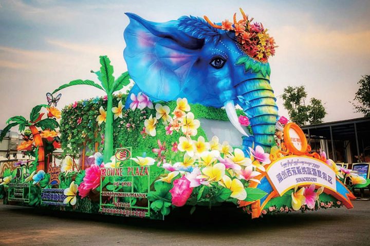 Exquisite Chinese new year parade lantern float.